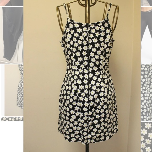 Y2K Black Floral Daisy Flower Power Retro 90s Y2K Mini Dress Size M - Picture 4 of 4